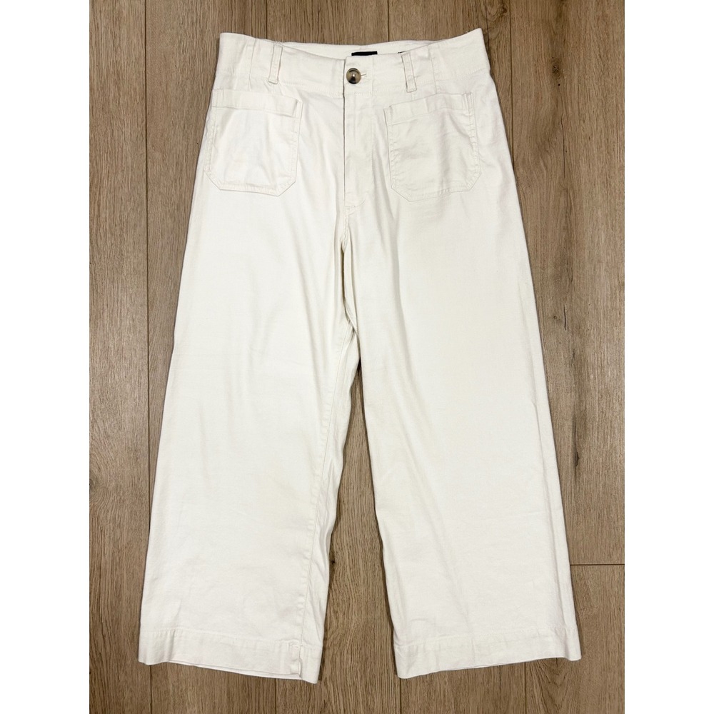 Maeve Anthropologie The Colette Wide Leg Pants Cream White Linen Blend Size 31
